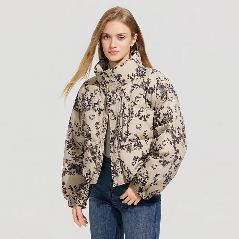 

Women s Petite Printed Stand-Up Collar Short Down Jacket M