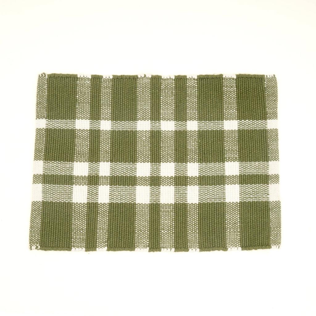 Green Checker Stripe Placemat -Durable Polyester Table Mat for Dining and Kitchen