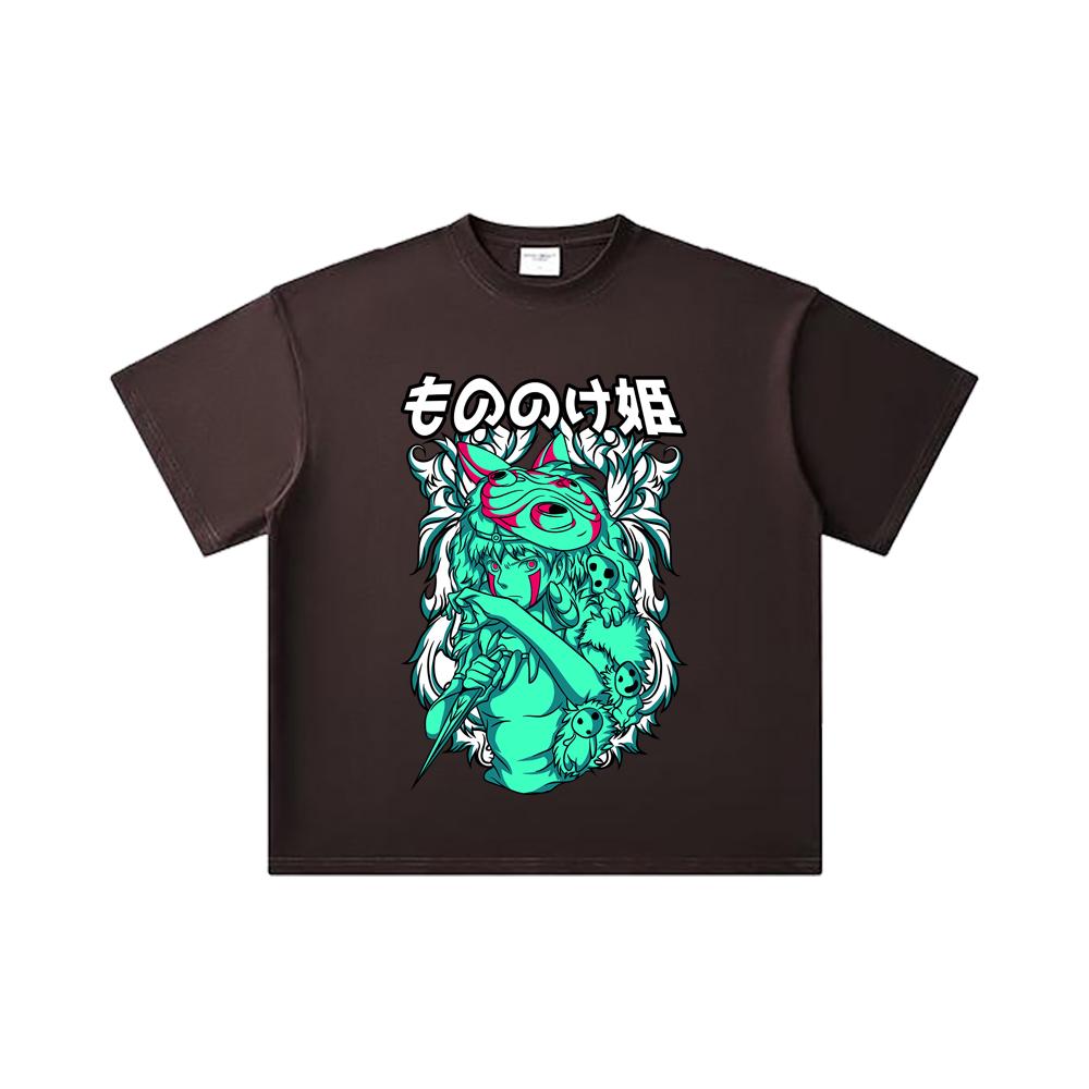 260 GSM Double Yarn 32 Count 100% Cotton Ghibli V5 Princess Mononoke Print Unisex Heavy Cotton T Shirt