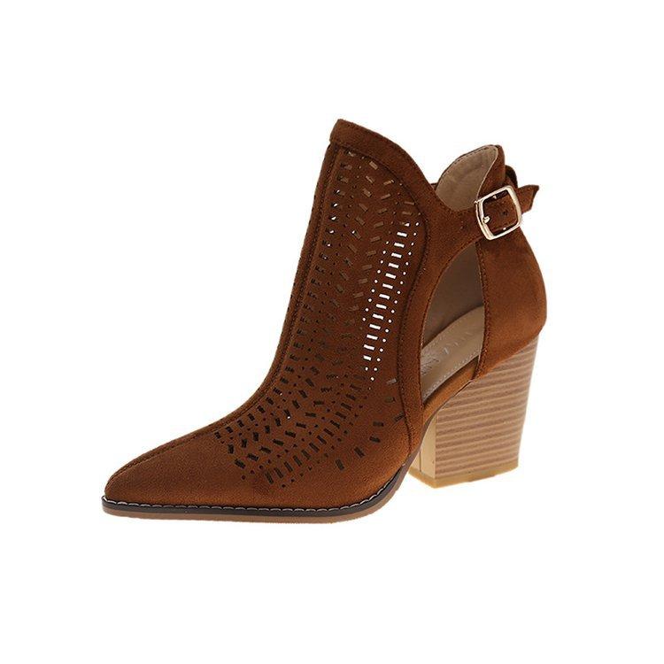 

Fashion Retro Hollow Breathable Roman Pumps for Women Summer New Pointed Head Thick High-heeled Sandals Women s Shoes Solid Heels Women 42 коричневый