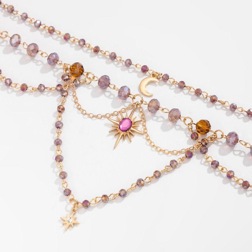 Sun Crystal Beads Necklace Star Women's Jewelry Creative Moon Tassel Pendant Choker Daily Wear