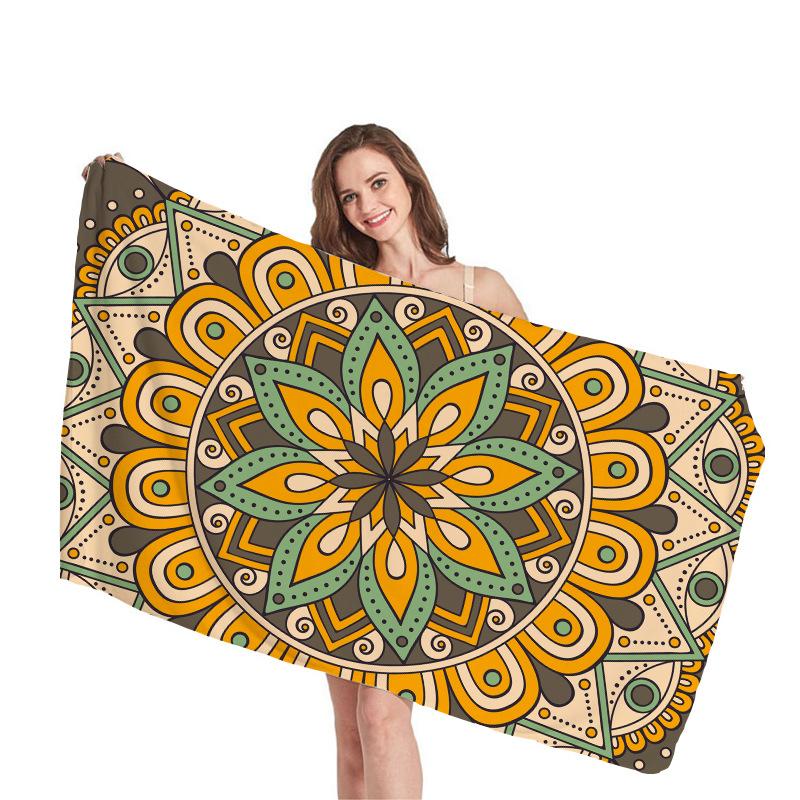 Mantra Geometric Pattern Digital-printed Polyester Superfine Fiber Double-sided Fleece Beach Vacation Bath Towel, Beach Towel