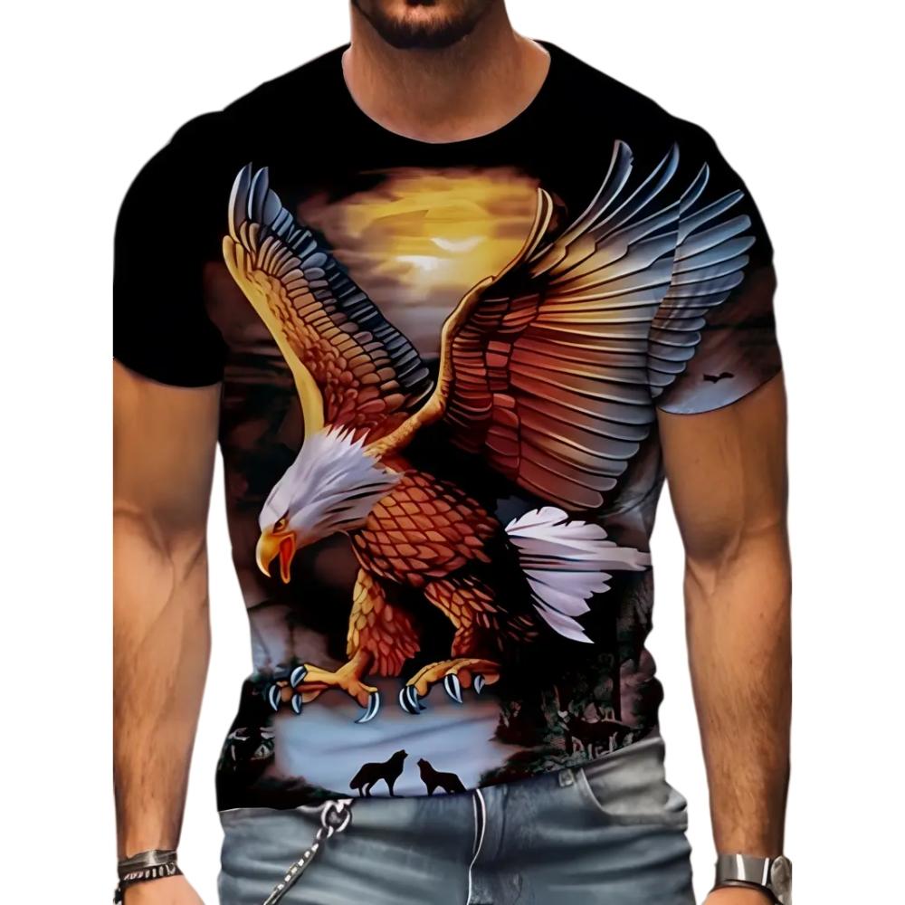 ETST WENDY 05 Fierse Adelaar Heren T-shirt Dier 3D Geprint Heren Casual Korte Mouw Mode Streetwear Lichtgewicht Ademend Herenkleding 5XL