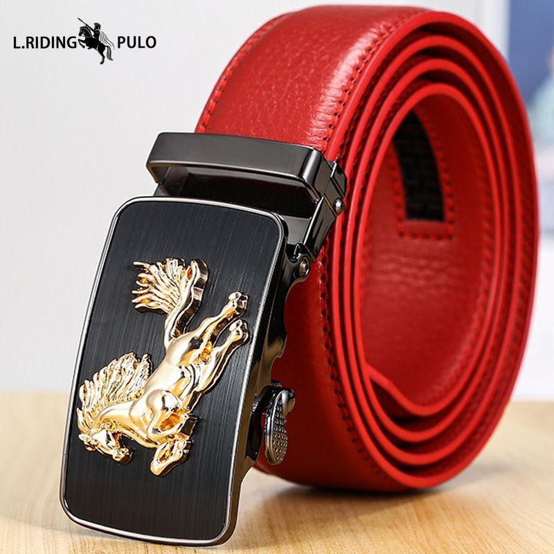 

Мужской кожаный ремень с автоматической пряжкой, двойной кожаный, модный ремень с лошадью, мужской трендовый универсальный ремень 115cm