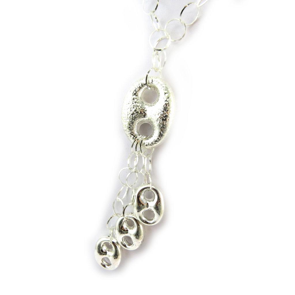 Les Trésors De Lily [N5074] - Collier Argent 'Grain de Café' (martelé) - 110x27 mm