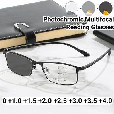 Business Multifocal Photochromic Reading Glasses Dual-use for Both Near and Far Men Eyewear Anti Blue Light Presbyopia Glasses