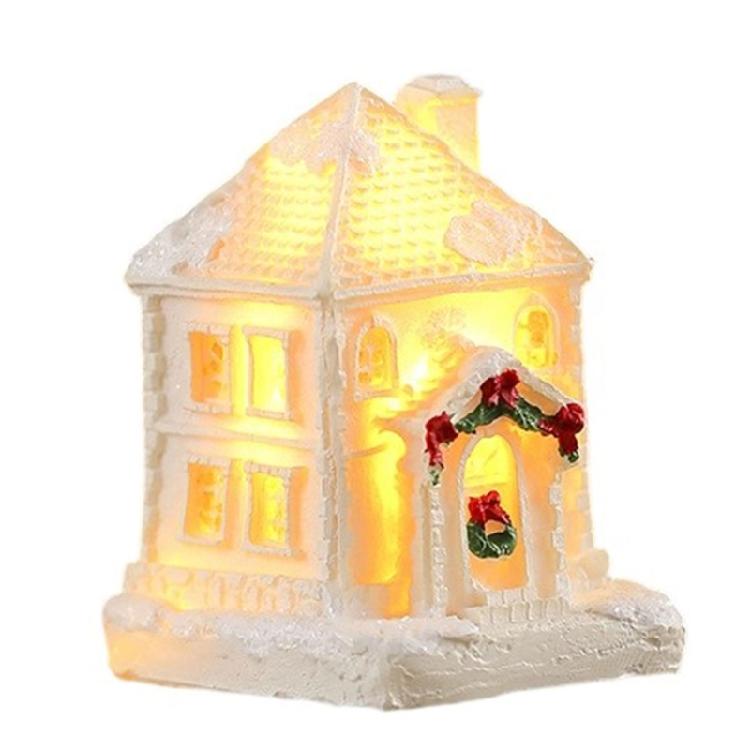 Casas de Resina em Miniatura Luz de Natal Edifício Iluminado Figura para Presente de Feriado Infantil Decoração de Festa Sazonal