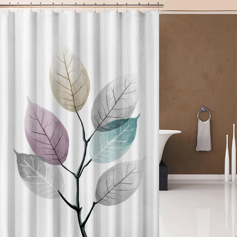 

Digital Printing Shower Curtain Waterproof Polyester Household Bathroom Curtain Waterproof Leaves Printed Bathroom Insulation 180*180cm