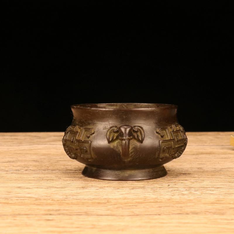 

Красная медь Классическая антикварная курильница для благовоний Бытовая комнатная декоративная Дзен сандаловое дерево резьба Курильница с ушами слона CHINA