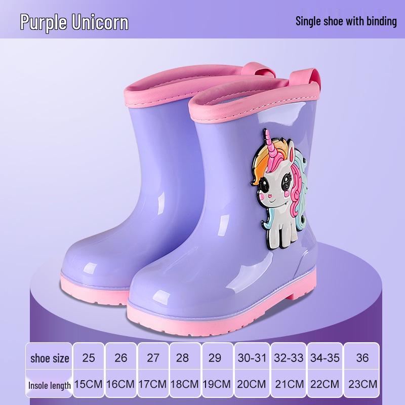 Kinder Cartoon Regenstiefel, Rutschfest mit elastischer Öffnung und weicher Samtsohle für ältere Kinder