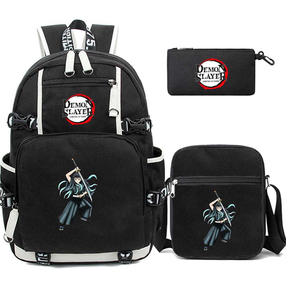 3Pcs/set Cartoon Demon Slayer Printed Backpack Large Capacity Bookbag Student School Bag Outdoor Laptop Travel Bag