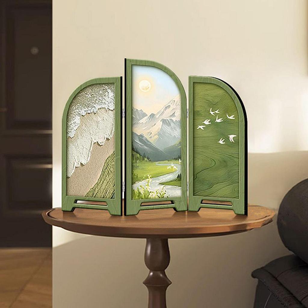 Mini Folding Screen 3 Panel Divider Ornament Desk Decorative for Living Room Decor