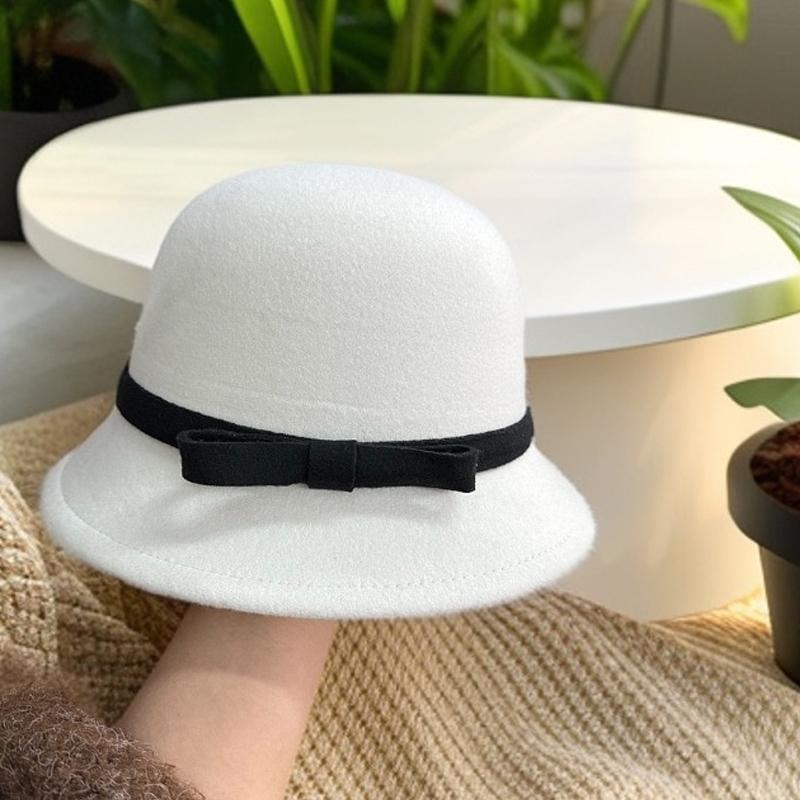 Chapeau bob à nœud français pour femme, chapeau en feutre doux avec forme pliée, automne-hiver