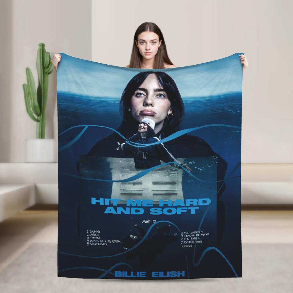 2025 Hit Me Hard And Soft Warm Soft Blanket Singer E-eilishes Tour Picnic Plush Throw Blanket Bed Flannel Bedspread Sofa Bed