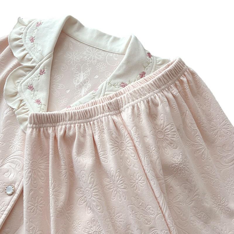 Women's Velvet Jacquard Pajama Set - Autumn/Winter Lapel Design