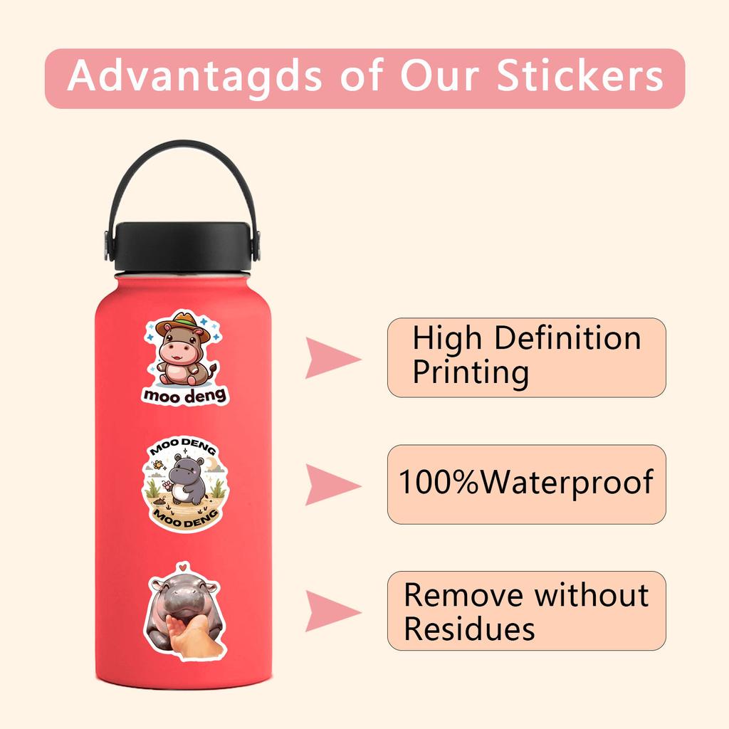 50 New Moo Deng Internet Celebrity Hippo Graffiti Stickers Decorative Notebook Phone Case DIY Stickers