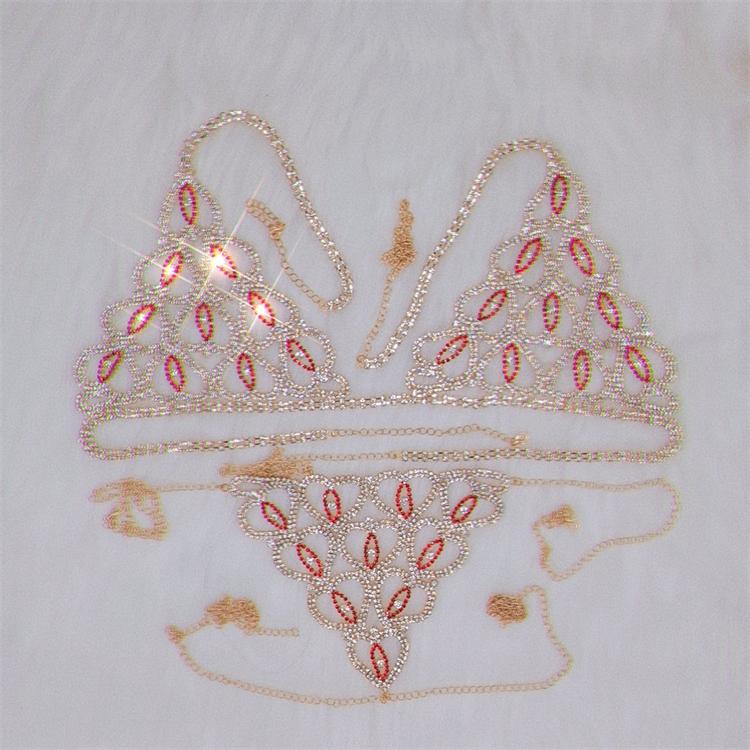 Rhinestones Body Chain Suit Heart Underwear Bikini Bra Chain Party Belly Waist Chains Jewelry Accessories for Women and Girls