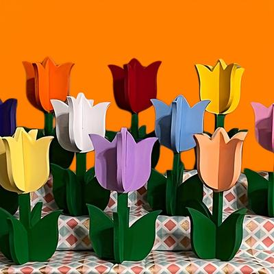 20pcs Wooden Tulip Shapes, Ideal for DIY Crafts, 3D Paintable Floral Decorations, Light Beige Natural Wood, Perfect for Spring Home Decor