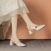 Leather 6CM Bag-toe Sandals for Women Mary Jane Fairy Style Summer Mid-heel French One-length Strap Thick Heel Short Shoes