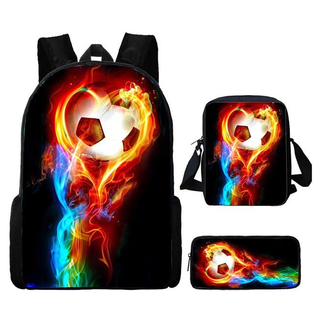 3pcs/set Soccer Backpack Bag Cartoon Football Pattern School Bags Boys Student Large Capacity Children Backpack Mochila Feminina