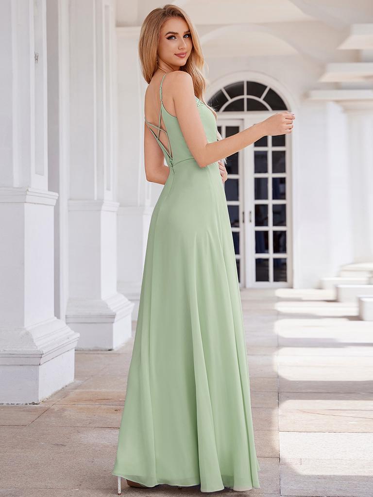 Ever-Pretty Women's A-Line Cross Back Sleeveless Pleated Chiffon Bridesmaid Dress With Embroidery Decoration