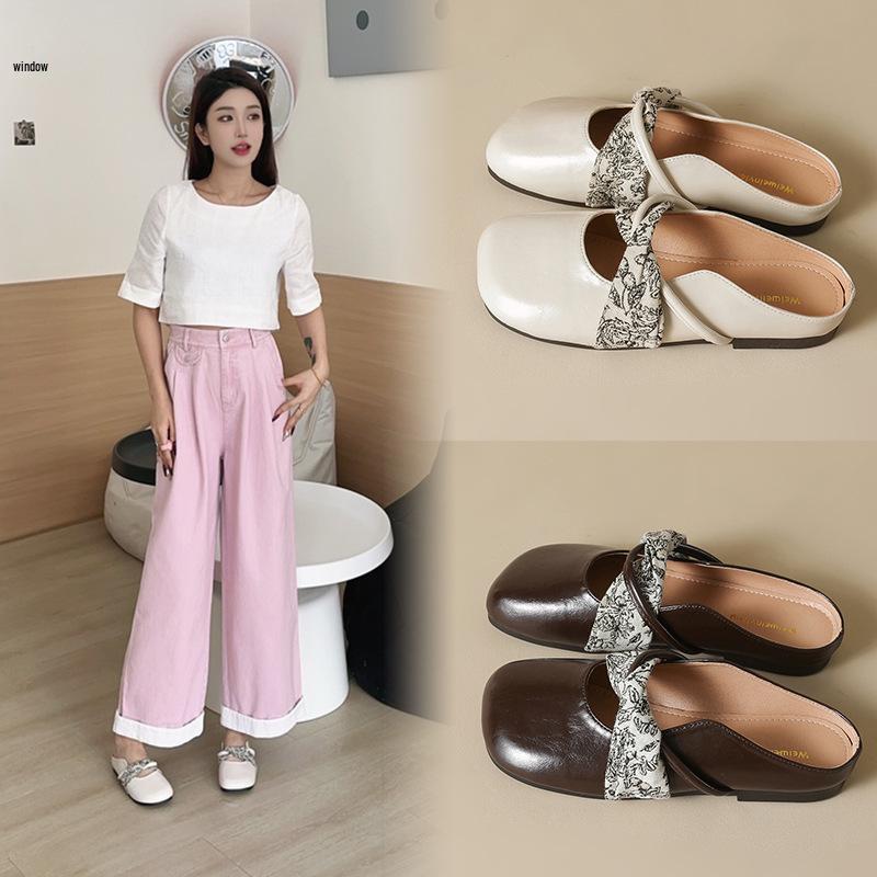 

Women s 2025 Spring Slip-On Bow Half Slippers - Casual Large Size Sandals Size 39 коричневий