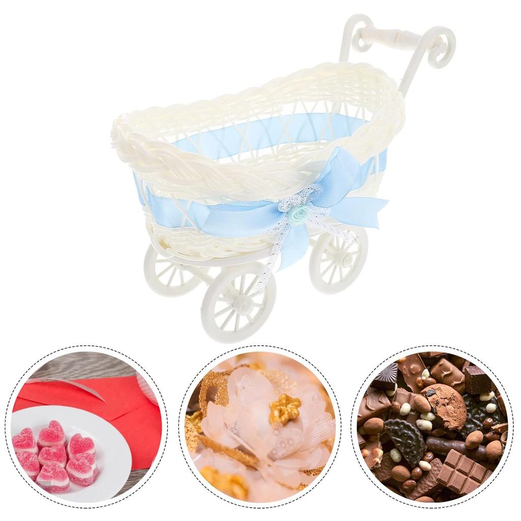 Party Woven Baskets Woven Flower Rattan Candy Basket Baby Stroller Basket Baby Shower Carriage Stroller Centerpiece Stroller Carriage Centerpiece