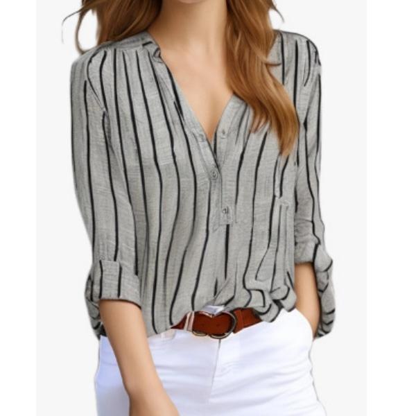 Dámská pruhovaná košile s jednoduchým módním potiskem plus velikosti