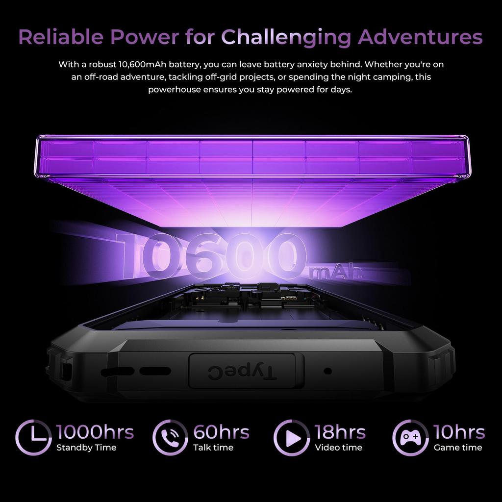 Oukitel G7 Rugged Smartphone Android 16,16GB+64GB/1TB, 10600mAh, 6.52" Display, 16MP Camera, 4G Dual SIM/IP68/IP69K/GPS/OTG/Fingerprint