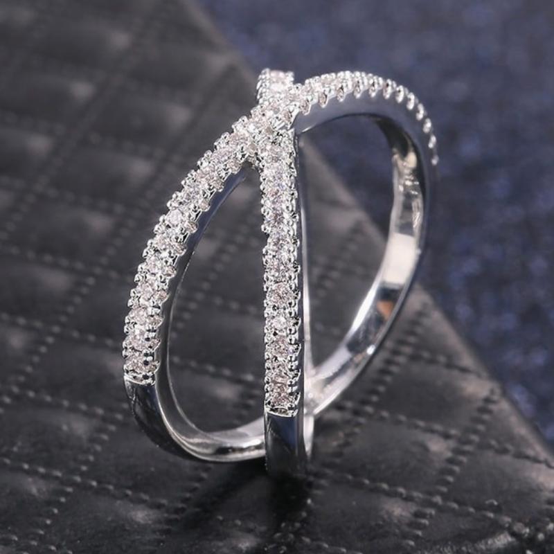 

CAOSHI Fashion Cross X Shape Finger Rings for Women Micro Paved Brilliant Cubic Zirconia Simple Engagement Wedding Party Jewelry 10