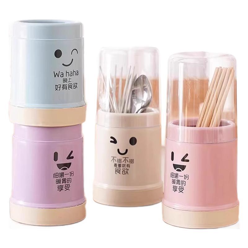 Kitchen Draining Chopstick Bucket Dust-proof Storage Rack Plastic Chopstick CageTableware Covered Storage Cylinder