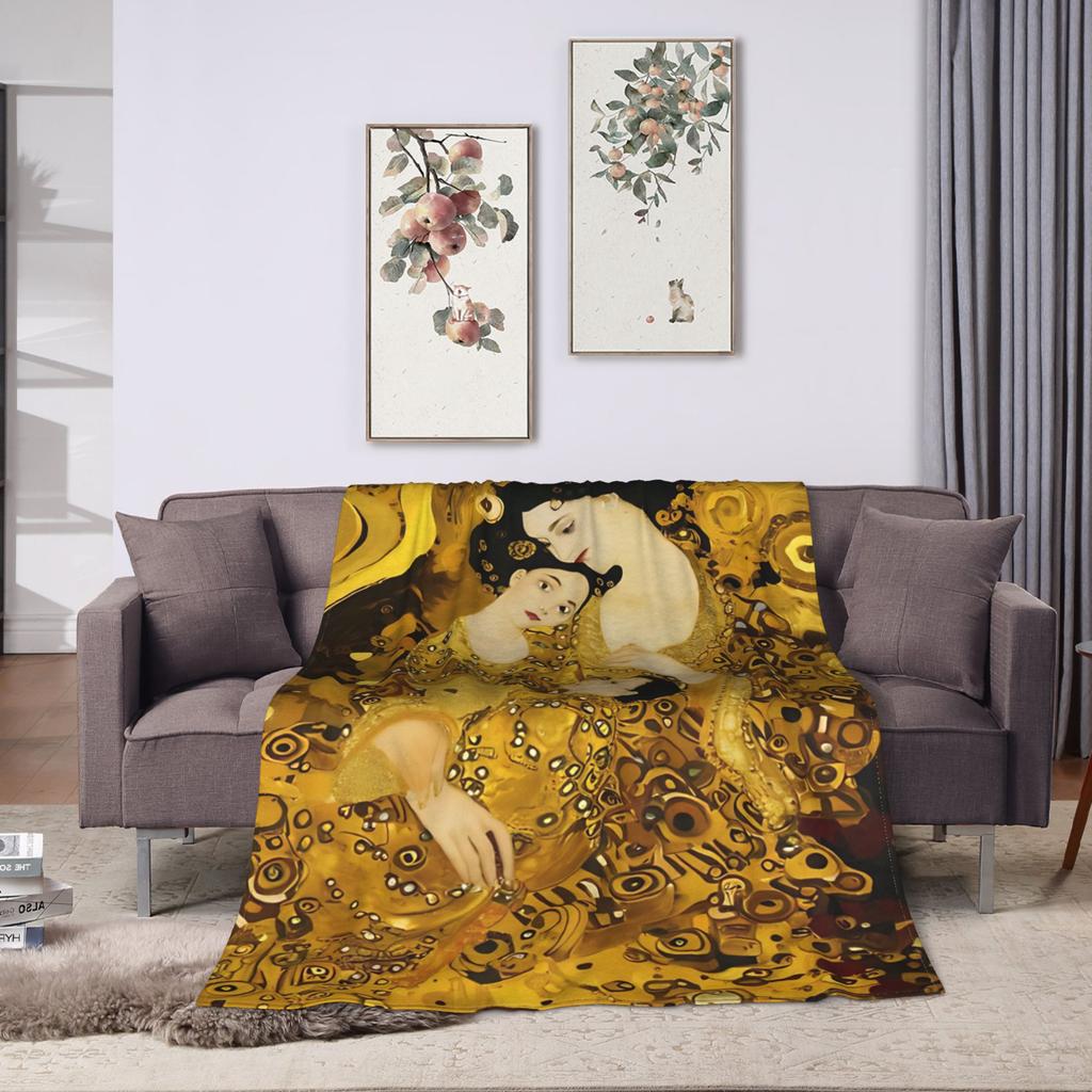 Timeless Maternal Bond-Inspired by Gustav Klimt Mother And Child Blanket Winter Decorative Living Room Novelty Bedspread
