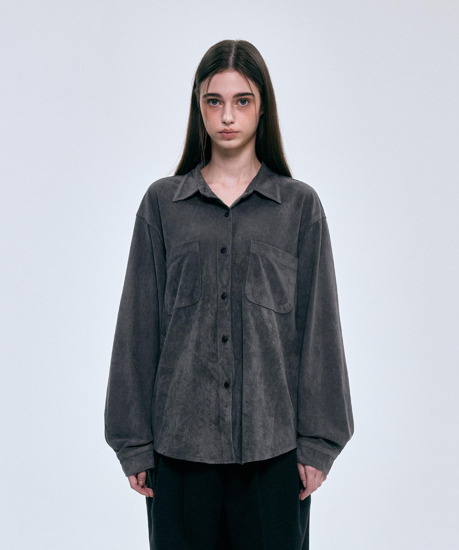 Povere Stretch Suede Shirt Dark Gray Dark Gray/Free