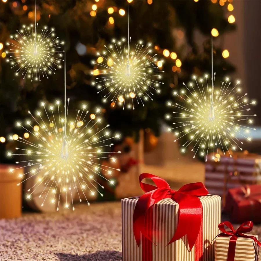 150/180/200 LED Firework Lights Battery Operated Fairy Star Fairy String Light Christmas Hanging Starburst Light for Party Decor