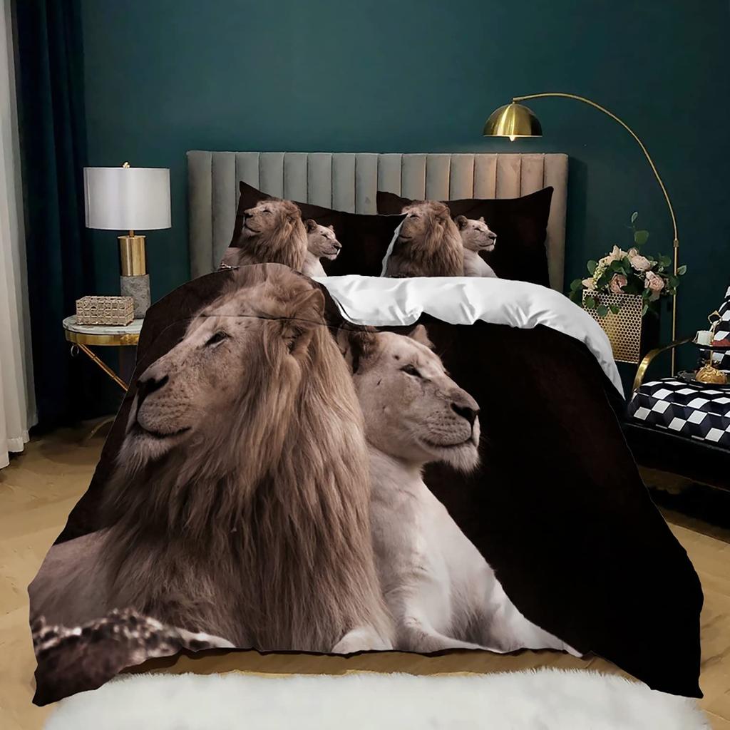 Lion Head Black Backdrop Duvet Cover Set Queen King Size 3 Piece Bedding With 2 Pillow Shams