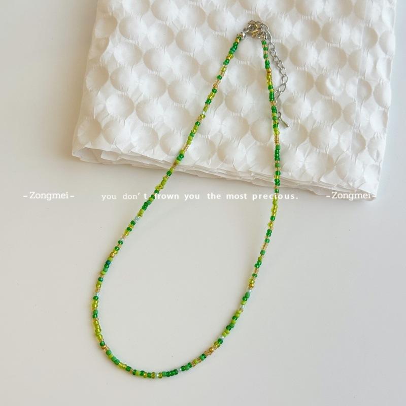 Mori sweet girl style DIY colored rice beads necklace female dopamine millet beads beaded neck chain necklace