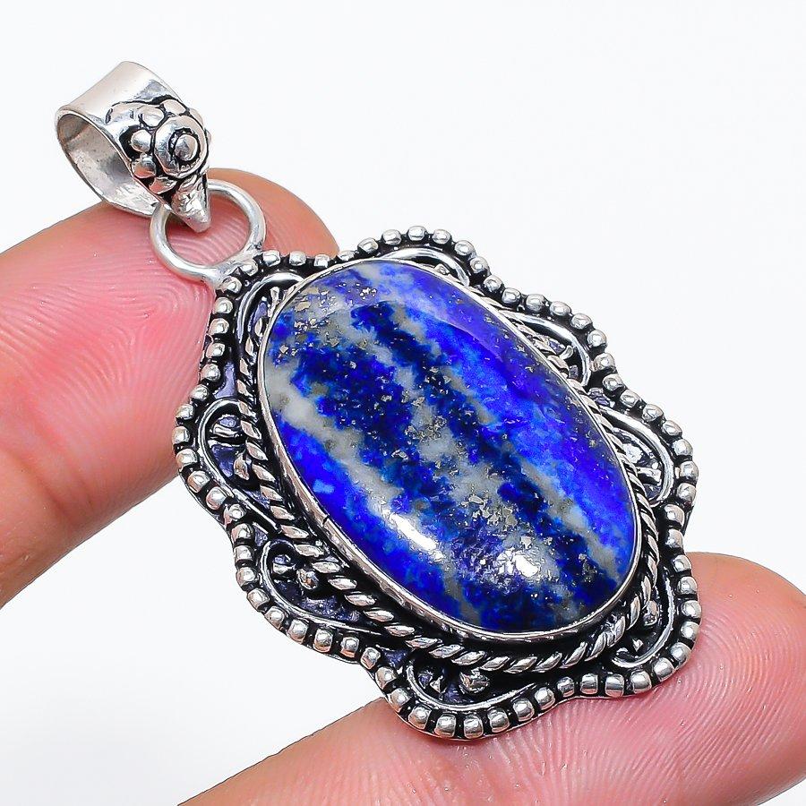Natural Lapis Lazuli Gemstone 925 Sterling Silver Jewelry Pendant 2.05  AP-14119