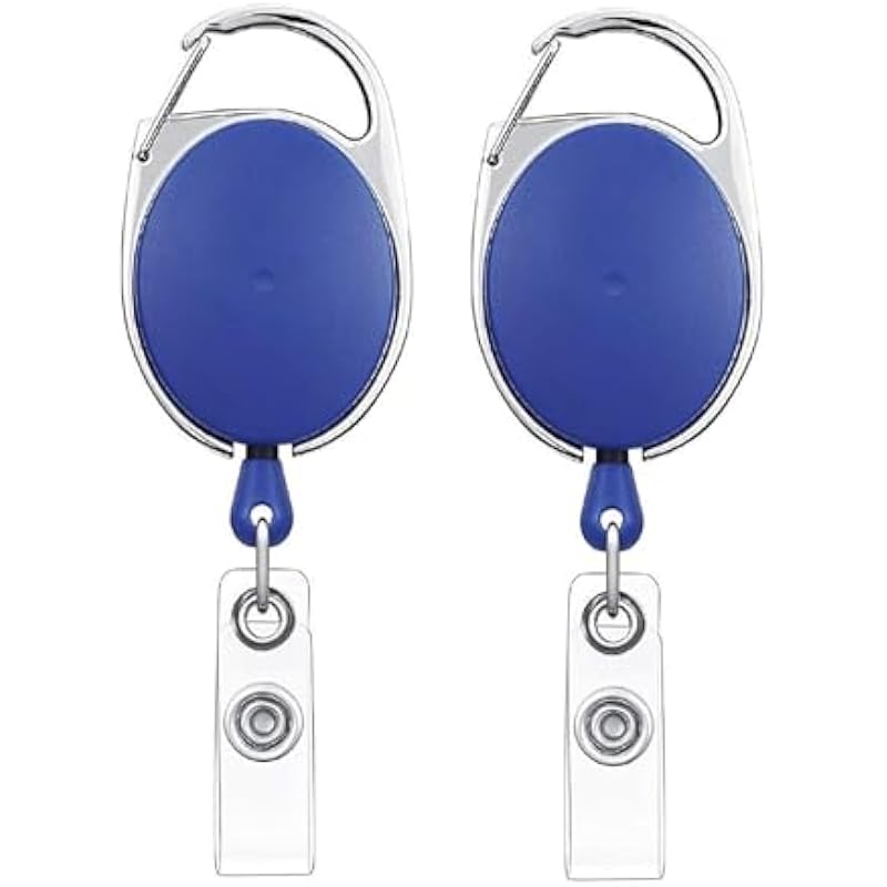 GLUN Oval Round Reel ID Card Holder, ID Badge Reel Clip On Card Holders (2 Units, Blue)