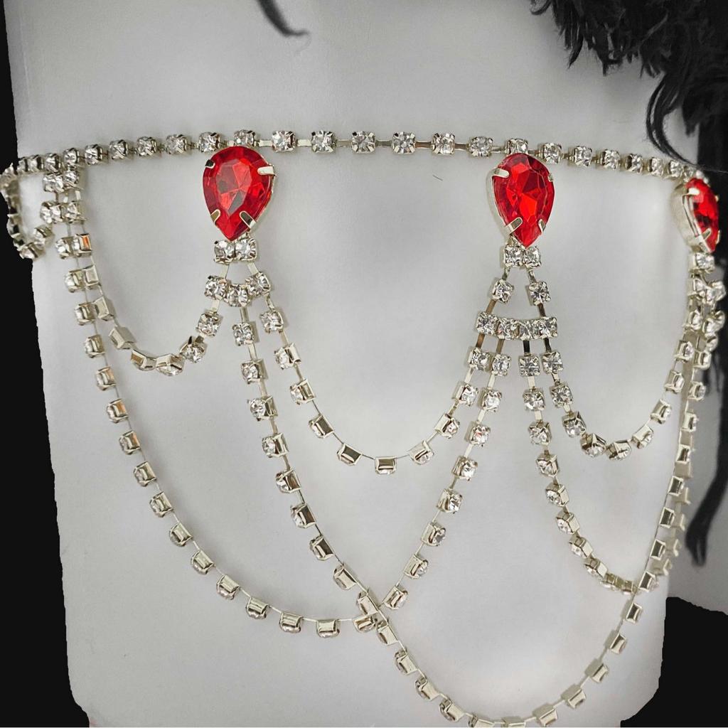 Banquet Party Luxury Sexy Multi-Layer Rhinestone Leg Chain Fashion Ladies Beach Red Water Drop Leg Chain Jewelry Accessories