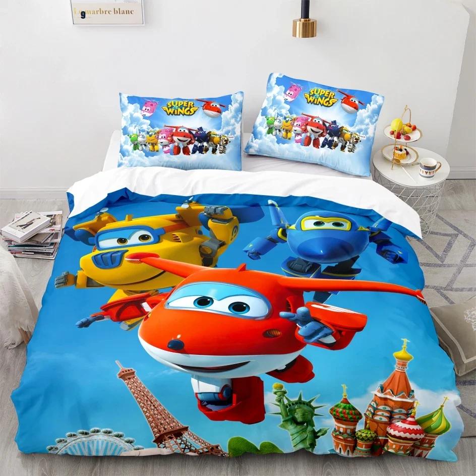 Super Wings Bedding Set Bedspread Single Twin Full Queen King Size Game Super Wings Bed Set Children's Kid Bedroom Duvetcover 05