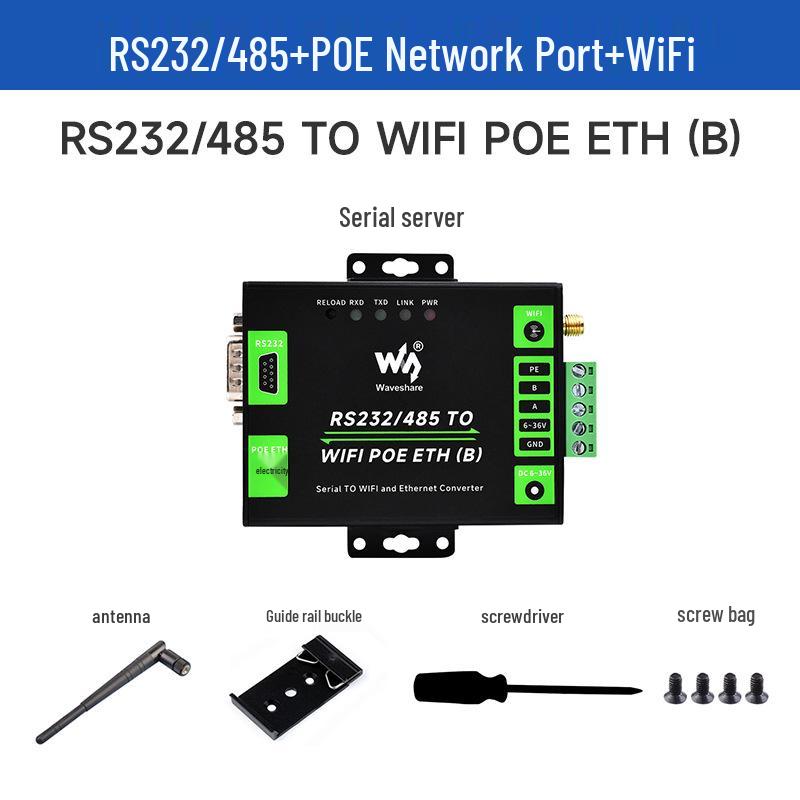 Industrial RS232/485 to WiFi & Ethernet Modbus Gateway with POE