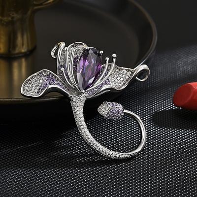 Spilla Orchidea Retro Lusso alla Moda da Donna Temperamento Raffinato ed Elegante Spille per Tailleur in Zircone