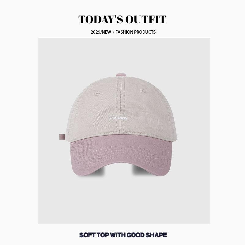 Women's Spring and Summer Korean Version Letter Embroidery Soft Top Baseball Cap Curved Brim Splicing Baseball Cap Men's Casual Sun Hat Trend
