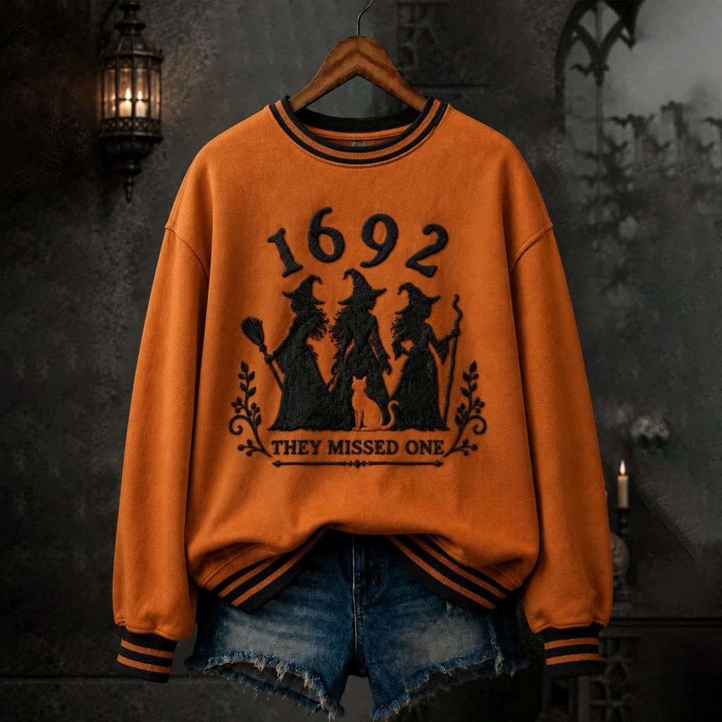 Women's Halloween Print Pullover Neck Long Sleeve Top