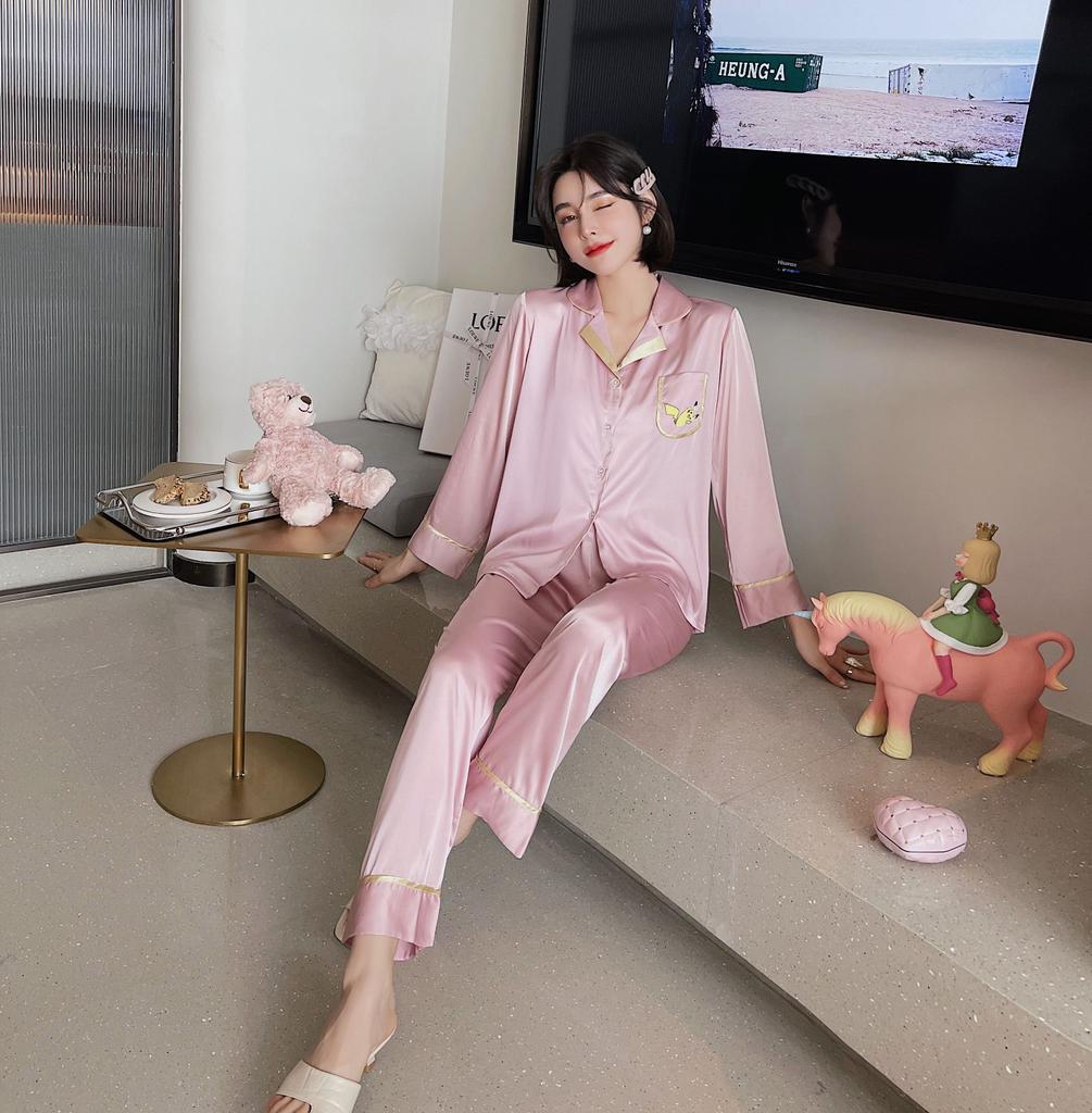 [High quality] ice silk pajamas women's new cartoon students sweet cute thin Internet celebrity loungewear spring and autumn