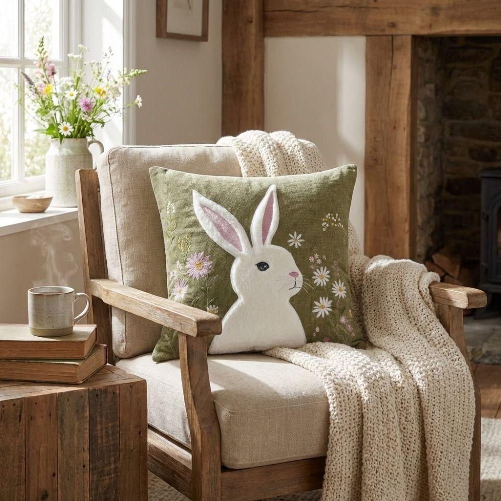 New 45×45cm Easter Bunny Pillow Cover Forest Style Removable Pillowcase Soft 3D Embroidery Sofa Cushion Case Home Decoration
