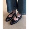 Blue Cabinet, Soft Leather French Single Shoes Women's Flat Bottom Bow Light Mouth Ballet Shoes Small Square Head Retro Mary Jane Shoes