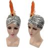Rhinestones Feather Turban Hat Dress Up Indian Pleated Cap Arab Pleated Turban  Costume Accessory