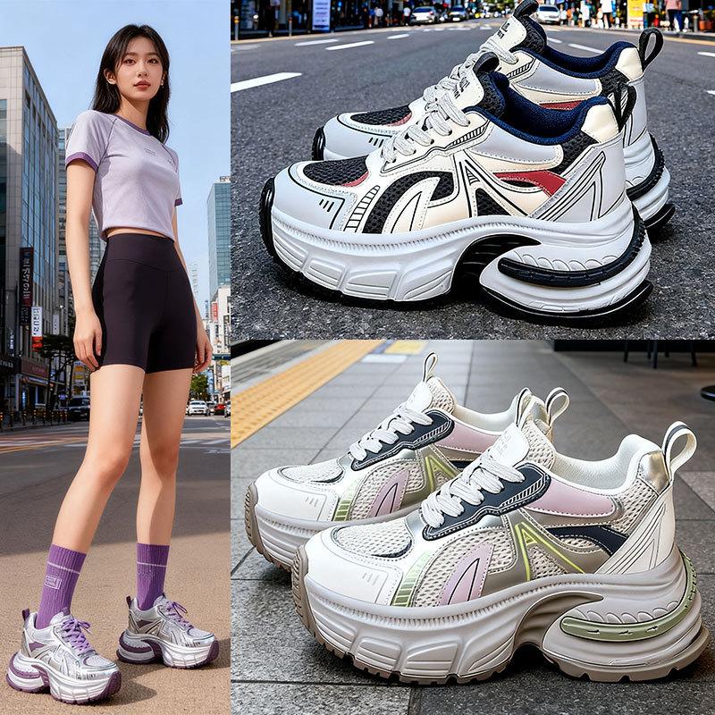 Showing feet Small man thick-soled inner height increase Daddy shoes Women's spring and autumn new mesh sports casual shoes