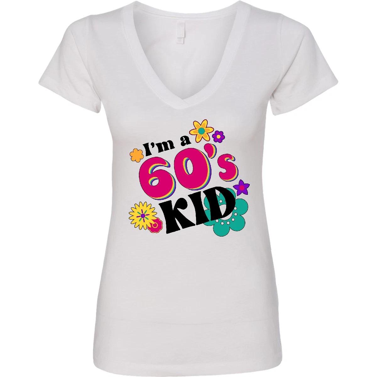 Inktastic I m A 60 s Kid 1960 s Style Colorful Flowers  V-Neck T-Shirt 100